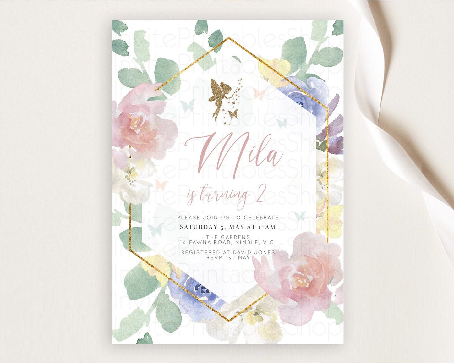 Fairy Birthday Invitation Fairy Invites Fairy Tea Party Fairy Garden Birthday Secret Garden Enchanted Garden Pastel Floral Butterfly D10294