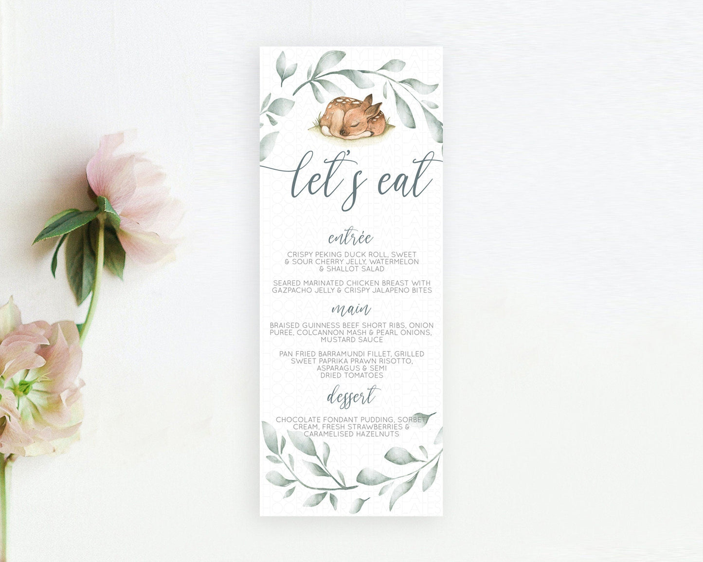 Fawn Menu Deer Menu Template Pastel Floral Deer Table Decor Enchanted Forest Butterfly Floral Dinner Dessert Menu Party Food Menu D10935