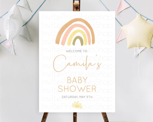Editable Pastel Rainbow Baby Shower Welcome Sign Boho Rainbow Welcome Board