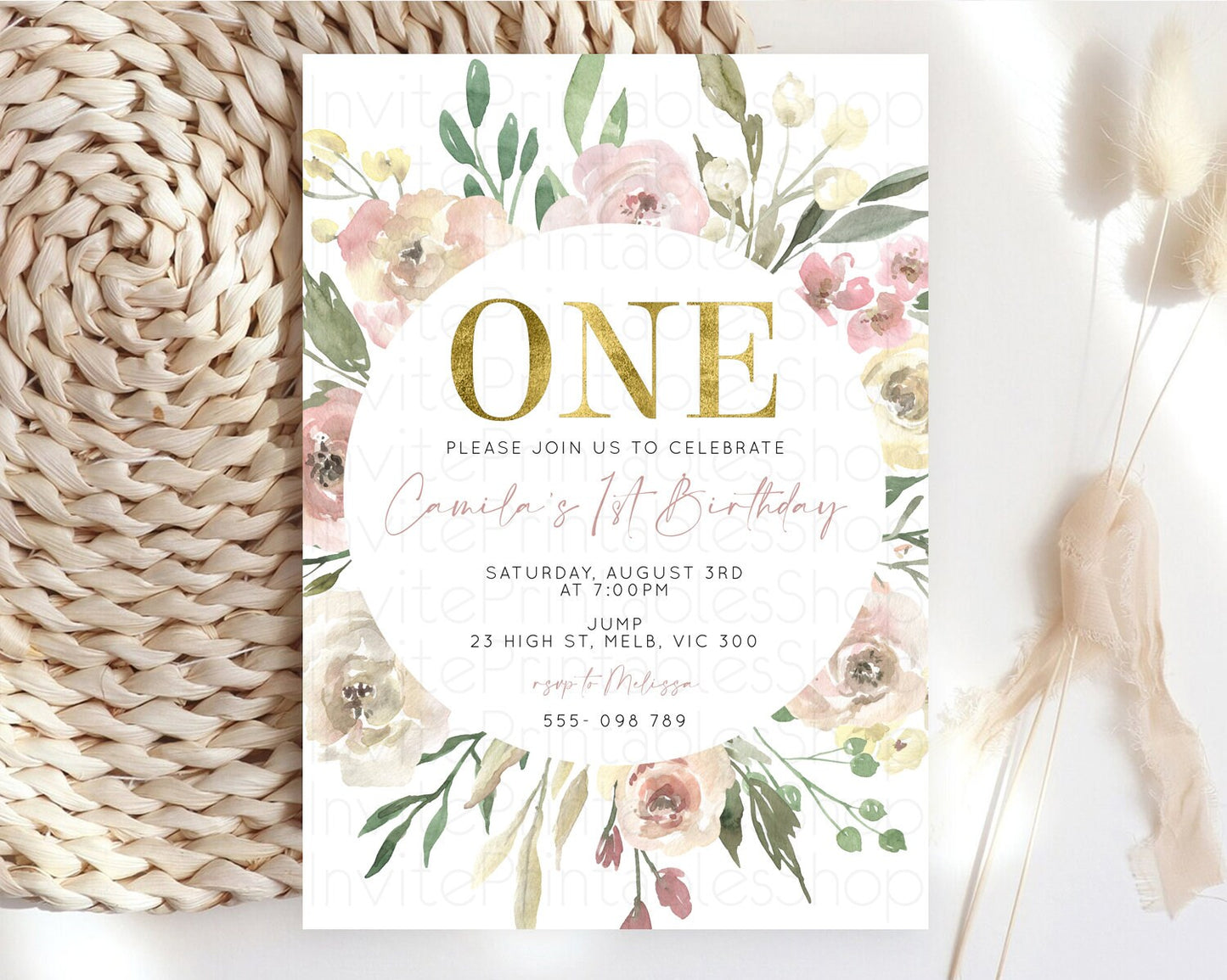 Secret Garden Invitation Wildflower Birthday Invitation Pastel Flowers Invite Enchanted Garden Boho Floral 3rd 2nd First Birthday D10202