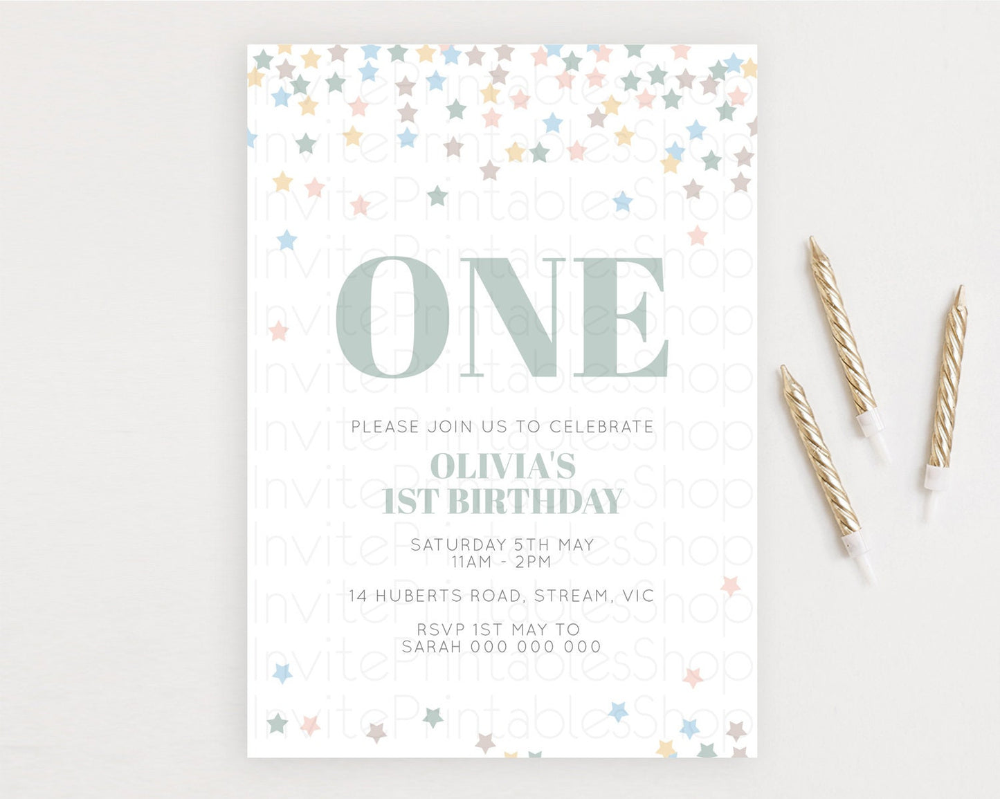 Star Birthday Invitation Pastel Stars Invite Shooting Star Party Rainbow Colorful Confetti Twinkle Little Star 2nd First Birthday D10795