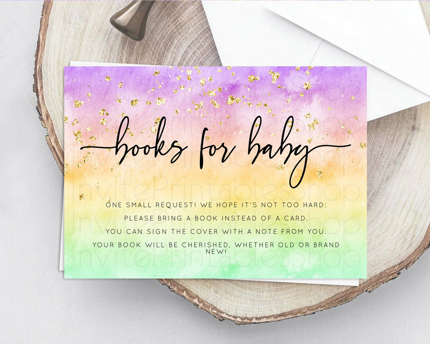 Pastel Books For Baby Card Pastel Rainbow Book Insert Colorful Ombre Watercolor Book Card Confetti Glitter Baby Book Poem Request D10514