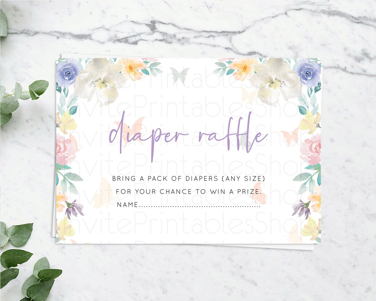 Editable Secret Garden Diaper Raffle Card Boho Wildflower Diaper Raffle Inse