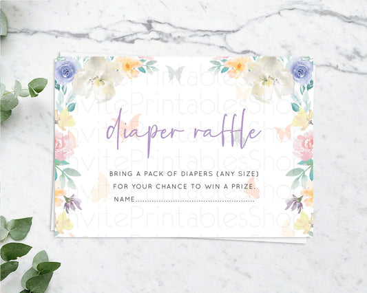 Editable Secret Garden Diaper Raffle Card Boho Wildflower Diaper Raffle Inse