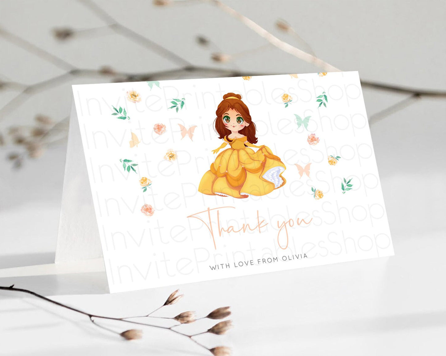 Princess Thank You Castle Thank You Card Secret Garden Birthday Thank You Card Enchanted Castle Pastel Floral Teacher Thank You Card D10890