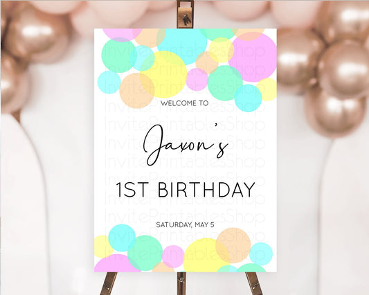 Rainbow Welcome Sign Pastel Welcome Board Pastel Rainbow Confetti Welcome Sign Colorful Bubbles Pastel First Birthday Welcome Sign D10409