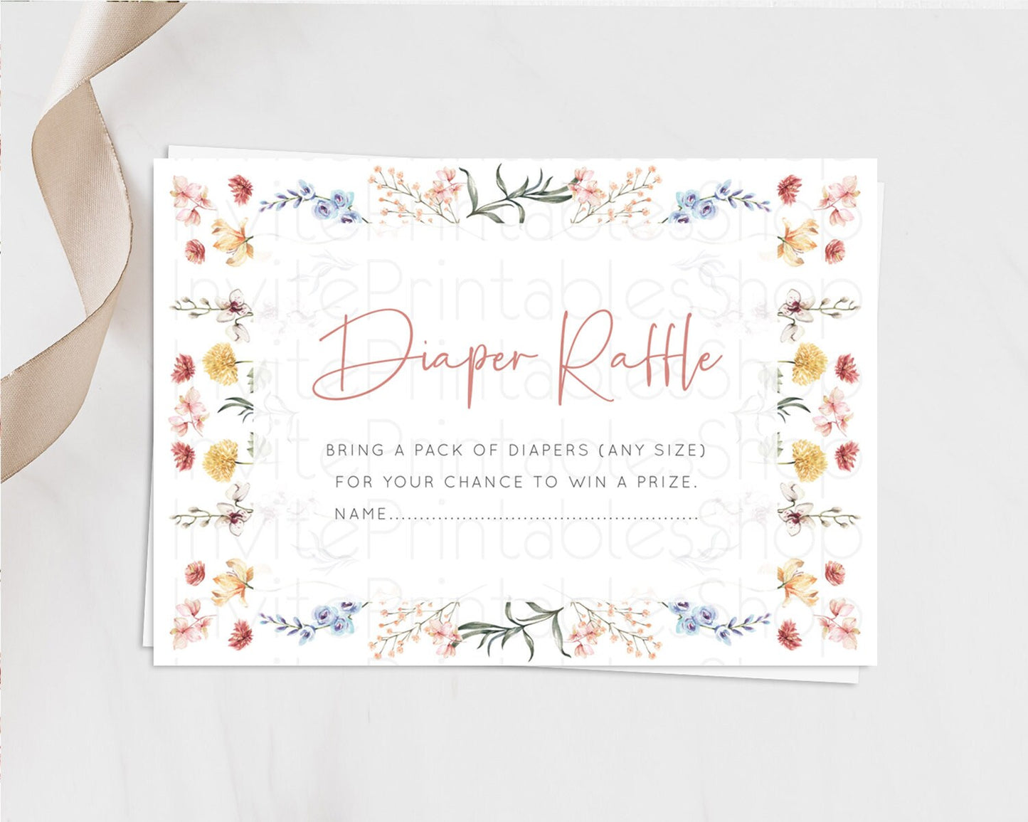 Secret Garden Diaper Raffle Card Boho Wildflower Diaper Raffle Insert Pastel Flower Garden Baby Shower Card Flower Raffle Game D10682