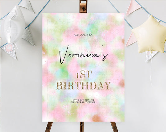 Pastel Welcome Sign Pastel Rainbow Welcome Sign Colorful Rainbow Confetti Watercolor Glitter Pastel First Birthday Welcome Sign D10698