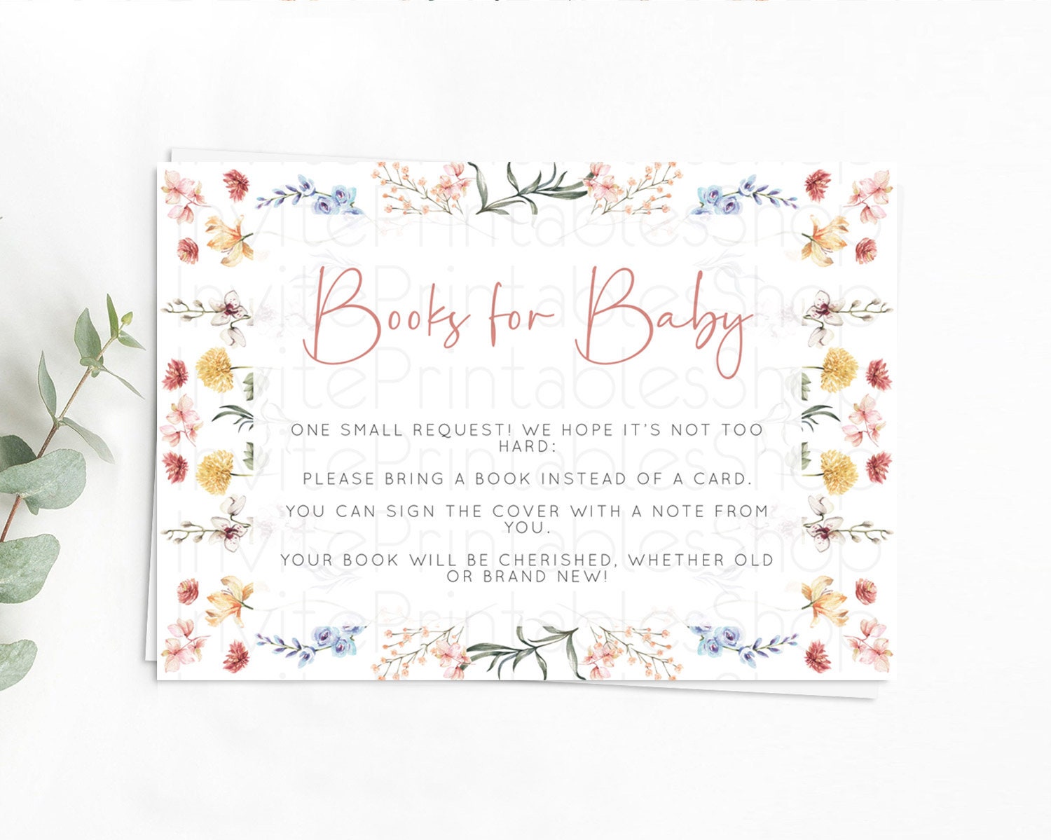 Editable Secret Garden Books For Baby Card Boho Wildflower Book Insert Paste