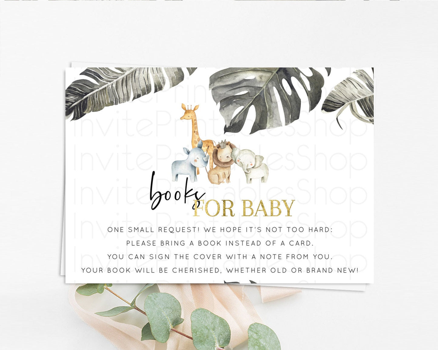 Safari Books For Baby Card Safari Book Insert Lion Gorilla Elephant Rhino Book Card Tropical Palm Zoo Guests Book Poem Request D10599