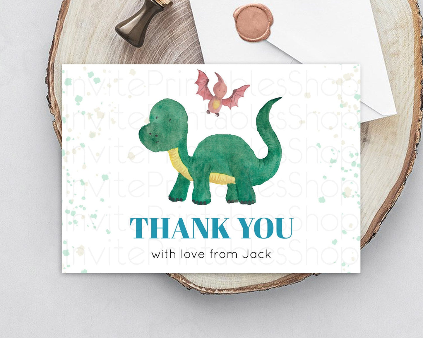 Dinosaur Thank You Dinosaur Volcano Thank You Card Dinosaur Birthday Card Watercolor Volcano T-Rex Raptor Jurassic Teacher Thank You D10153