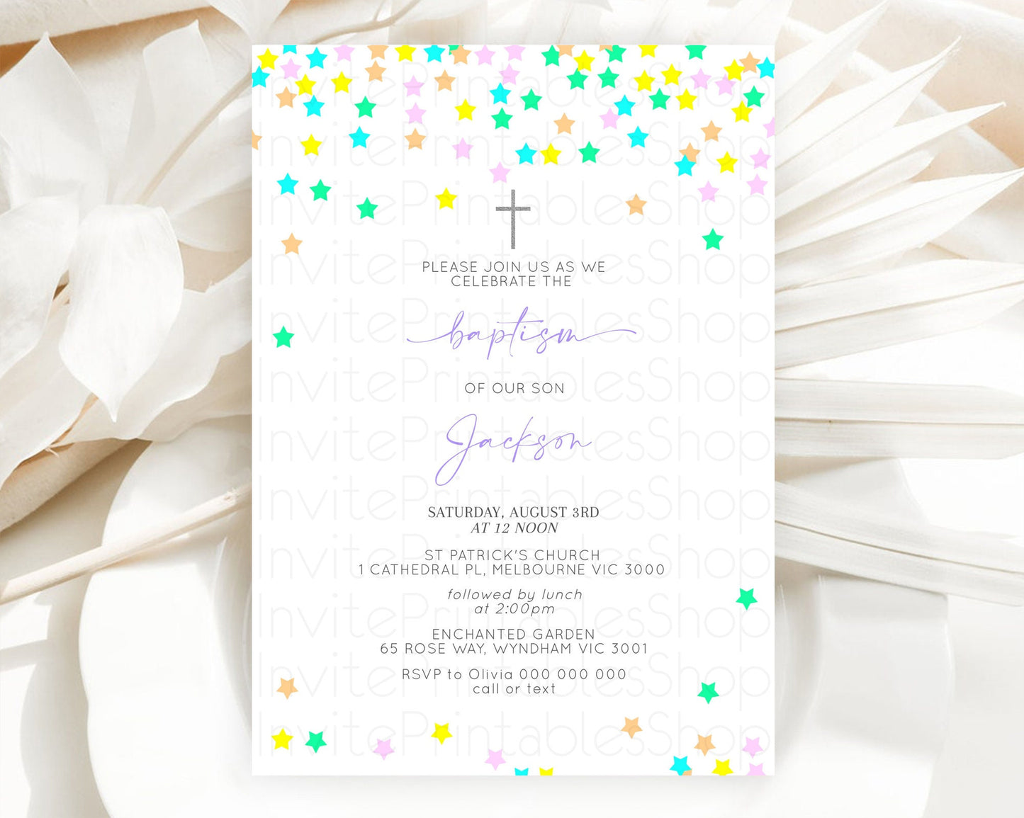 Star Baptism Invitation Pastel Stars Baptism 1st Birthday Invitation Rainbow Colors Confetti Twinkle Little Star Christening Invite D10395