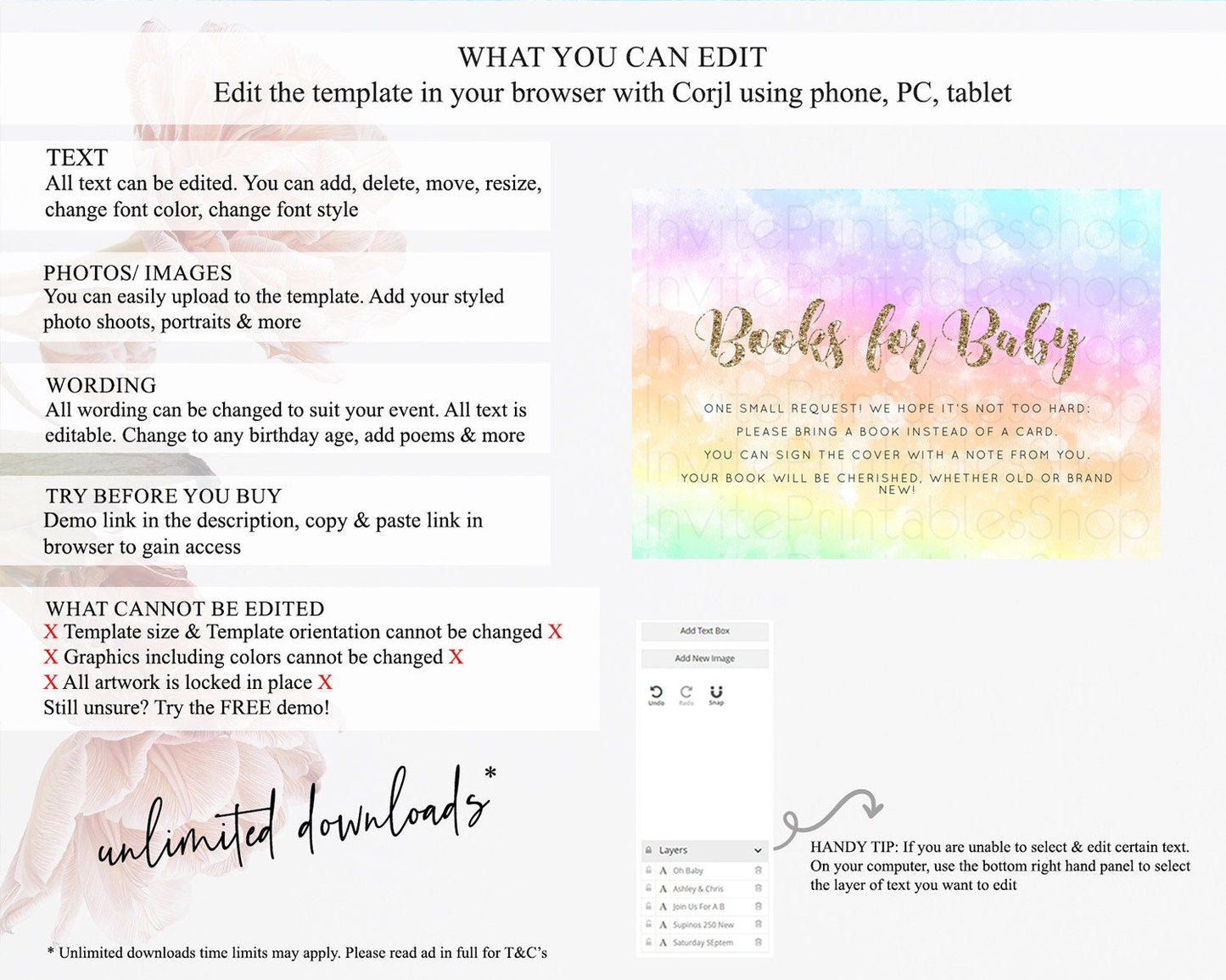 Pastel Books For Baby Card Pastel Rainbow Book Insert Colorful Ombre Watercolor Book Card Confetti Glitter Baby Book Poem Request D10648