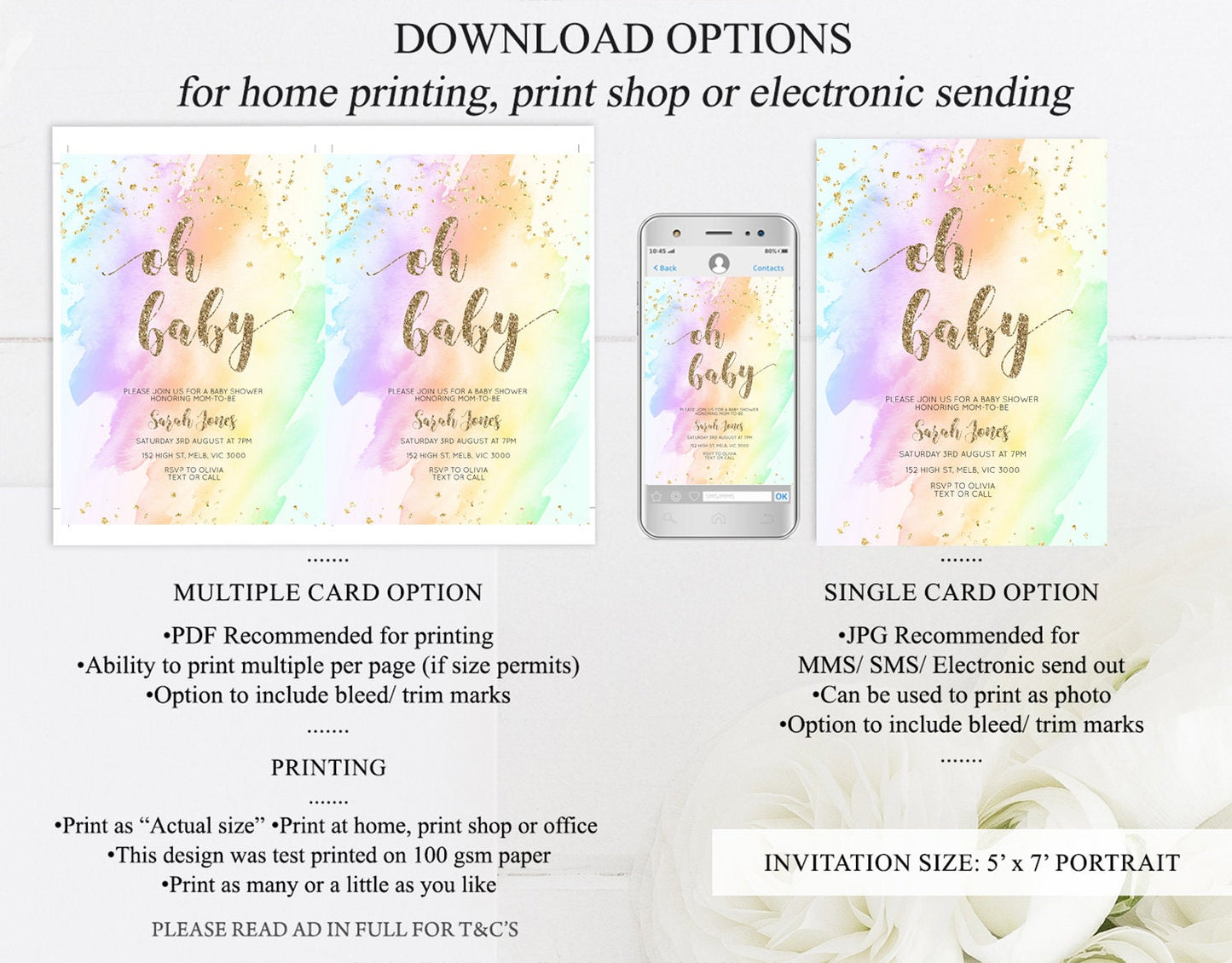 Rainbow Baby Shower Invitation Pastel Baby Shower Invitation Watercolor Ombre Invitation Rainbow Pastel Colors Invite Glitter Confetti g602