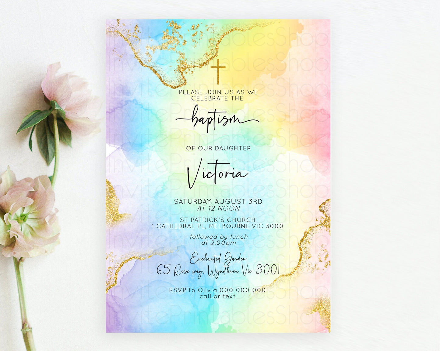 Editable Pastel Baptism Invitation Pastel Colors Watercolor Baptism 1st Birt