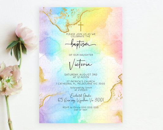 Editable Pastel Baptism Invitation Pastel Colors Watercolor Baptism 1st Birt