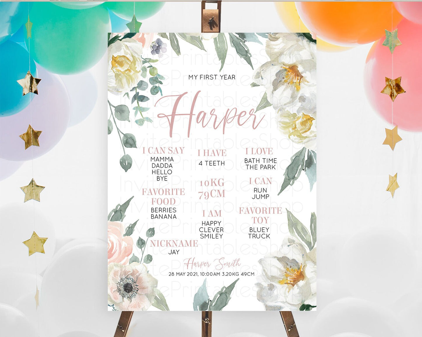 Secret Garden Milestone Board Wildflower First Birthday Milestone Poster Pastel White Flowers Milestone Boho Floral 1st Birthday Sign D10121