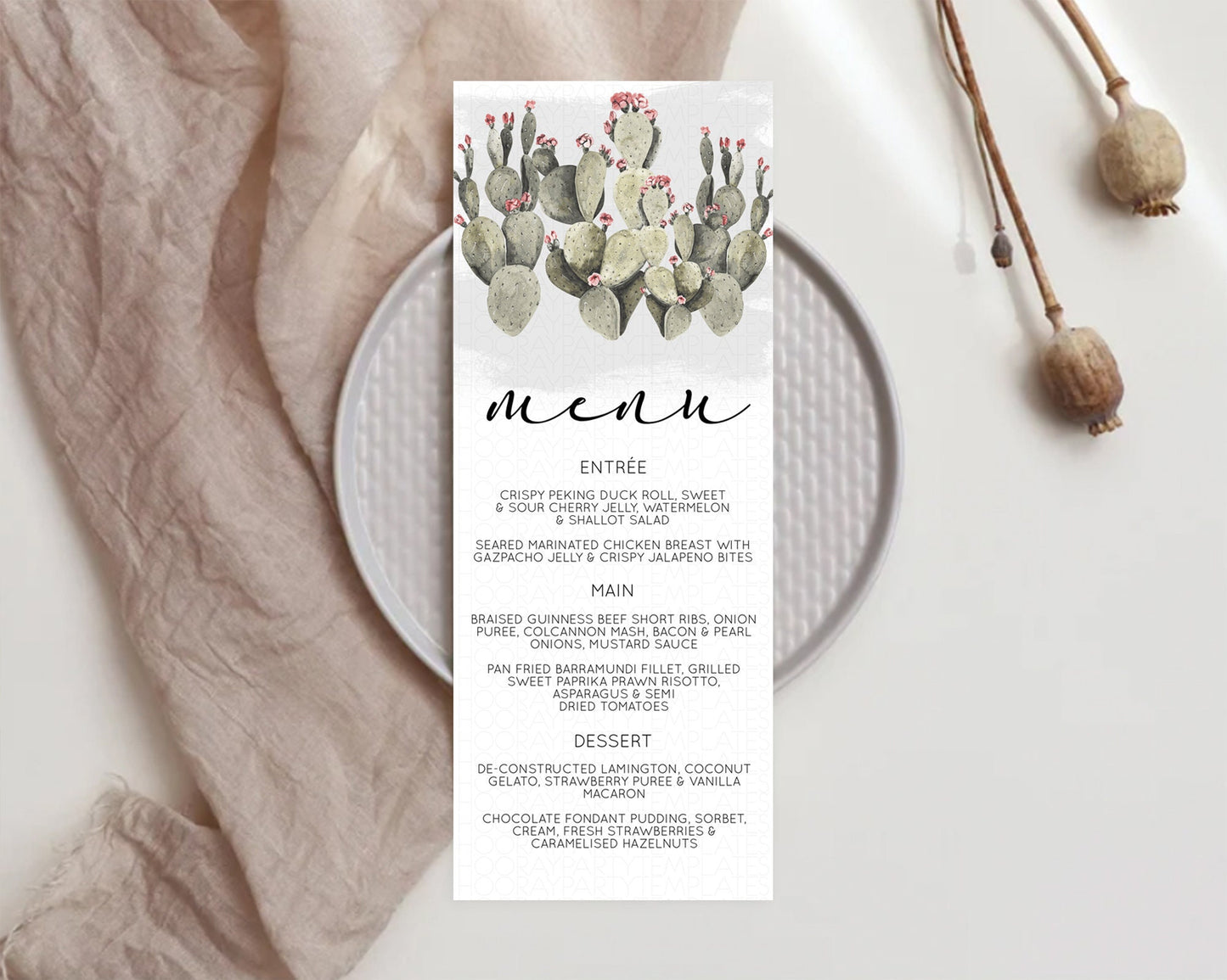 Prickly Pear Menu Template Prickly Pear Menu Cactus Table Decor Tropical Fiesta Party Cactus Dinner Dessert Food Menu D11015