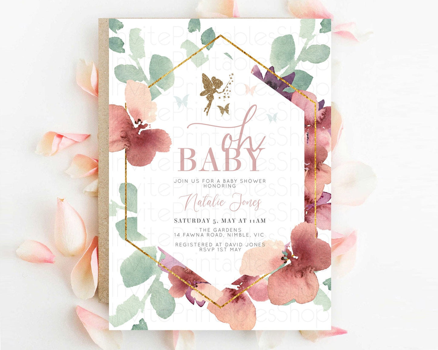 Fairy Baby Shower Invitation Pastel Fairy Invites Fairy Tea Party Fairy Garden Theme Secret Garden Enchanted Garden Floral Butterfly D10460