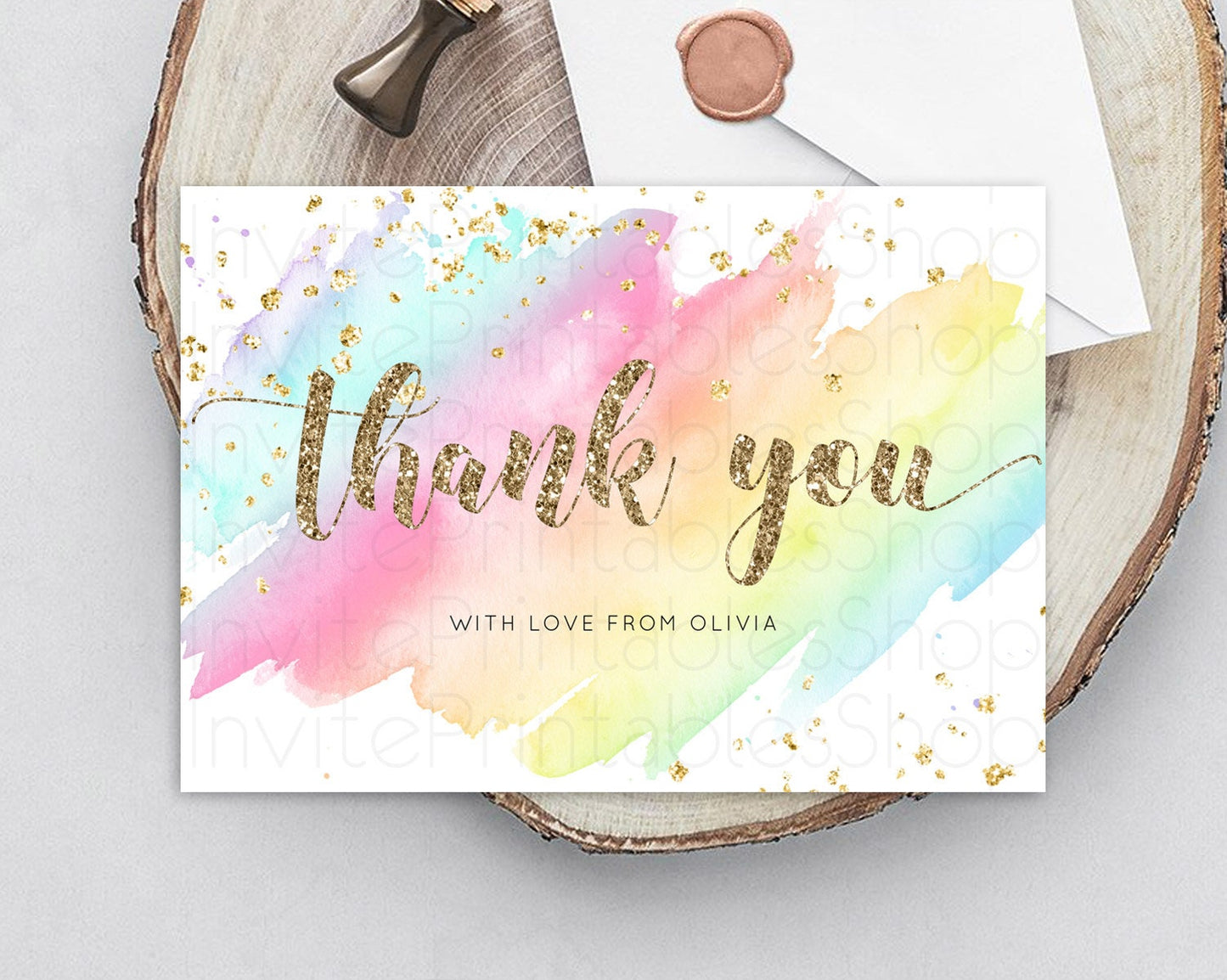 Pastel Thank You Rainbow Thank You Card Colorful Pastel Birthday Thank You Card Confetti Watercolor Pastel Teacher Thank You Cards D10495