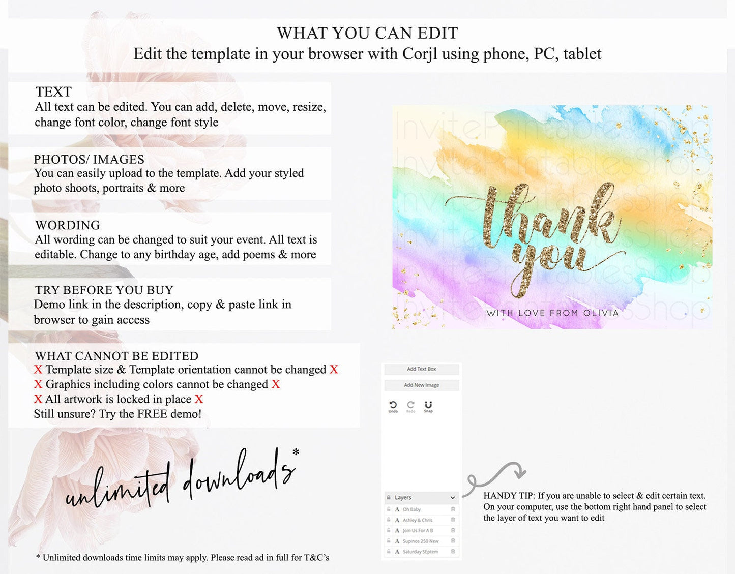 Pastel Thank You Rainbow Thank You Card Colorful Pastel Birthday Thank You Card Confetti Watercolor Pastel Teacher Thank You Cards D10426