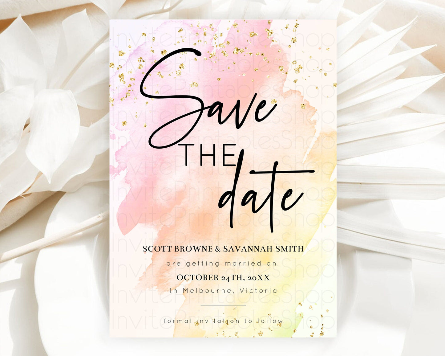 Pink Watercolor Save The Date Template Ombre Pink Watercolor Splash Party 1st Birthday Baby Shower Wedding Baptism Bridal Shower D10167