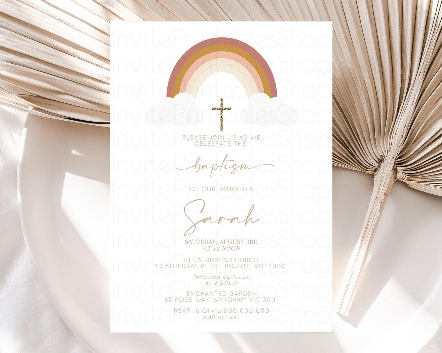 Pastel Baptism Invitation Rainbow Christening Invitation Holy Communion Invite Baptism 1st Birthday Sprinkles Ombre Watercolor Splash