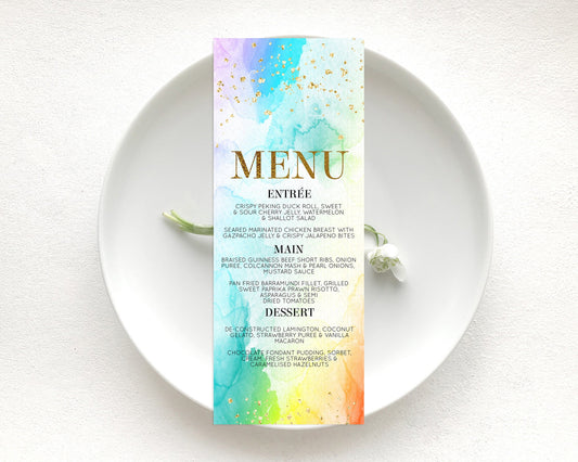 Editable Pastel Menu Pastel Rainbow Menu Template Colorful Pastel Table Deco