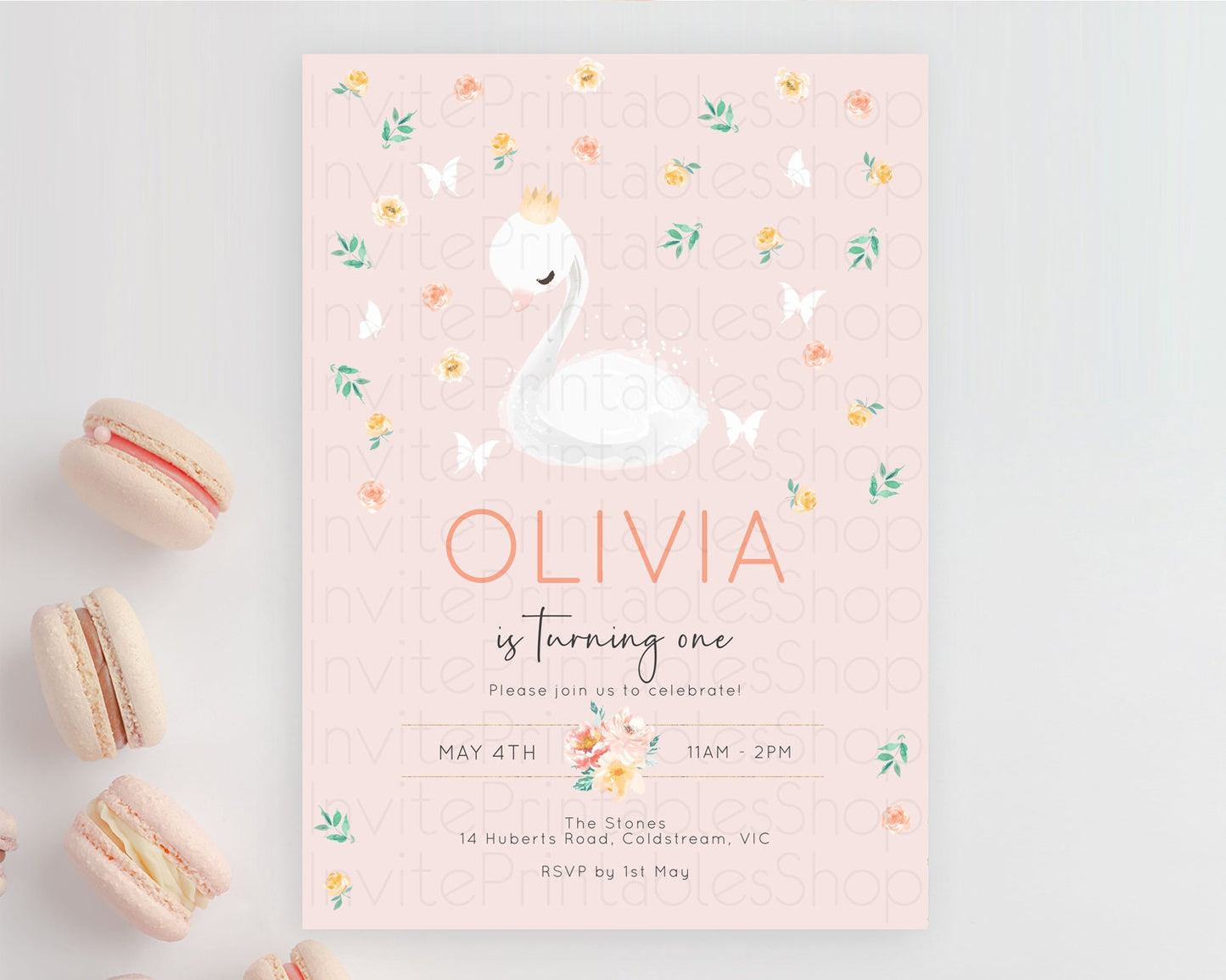 Swan Birthday Invitation Swan Princess Ballet Invitation Enchanted Forest Swan Lake Party Secret Garden Watercolour Pastel Floral D10388