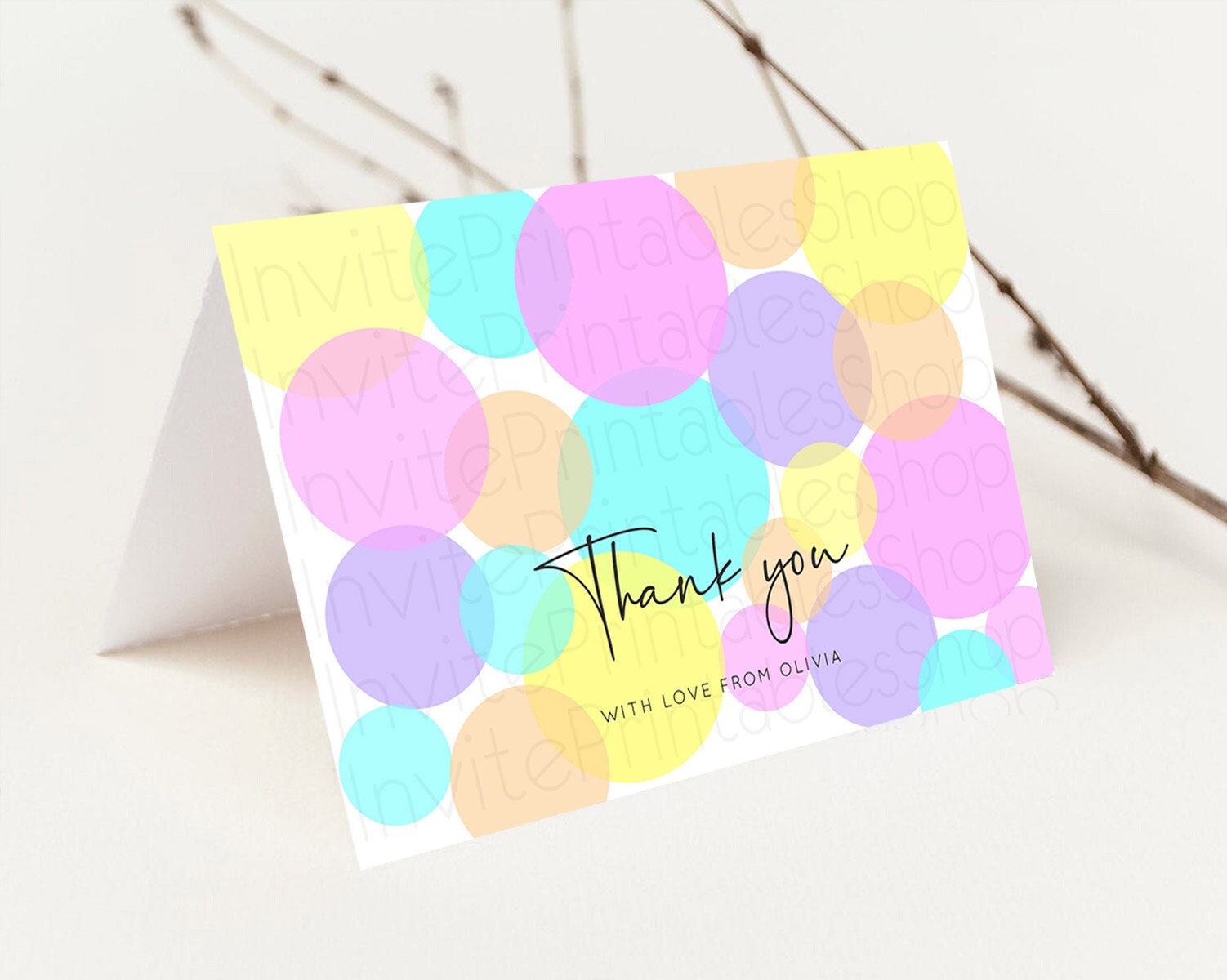 Editable Rainbow Thank You Pastel Thank You Card Pastel Rainbow Birthday Tha