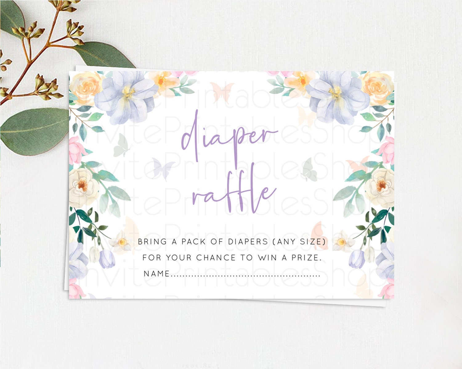 Editable Secret Garden Diaper Raffle Card Boho Wildflower Diaper Raffle Inse