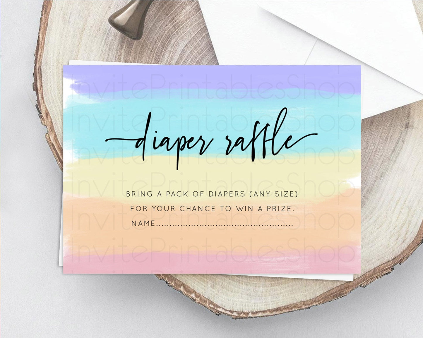 Pastel Diaper Raffle Card Pastel Rainbow Diaper Raffle Insert Colorful Ombre Watercolor Diaper Ticket Confetti Glitter Raffle Game D10510