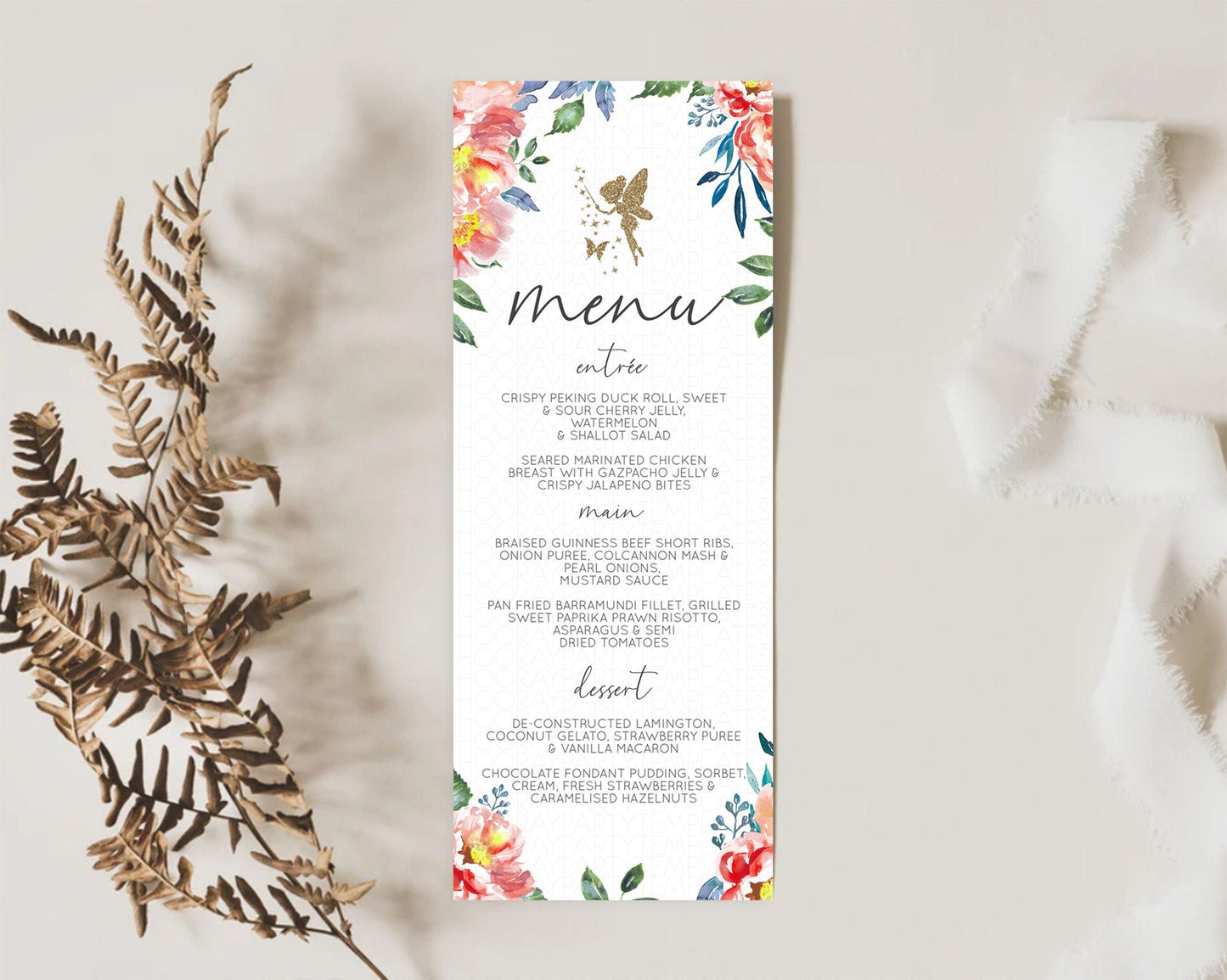 Fairy Menu Fairy Menu Template Enchanted Garden Pastel Floral Butterfly Table Decor Fairy Secret Garden Dinner Dessert Food Menu D10752