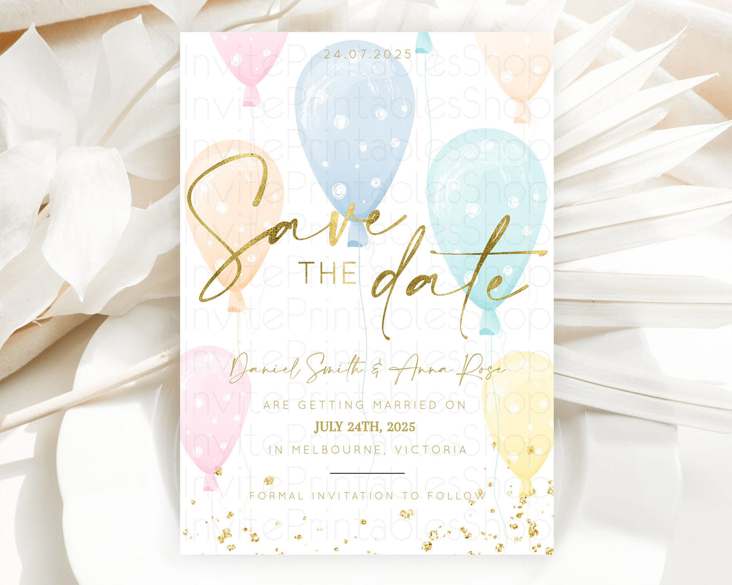 Pastel Balloons Save The Date Rainbow Confetti Balloon Party Colorful Balloon Save The Date Template Birthday Baby Shower Baptism  D10182