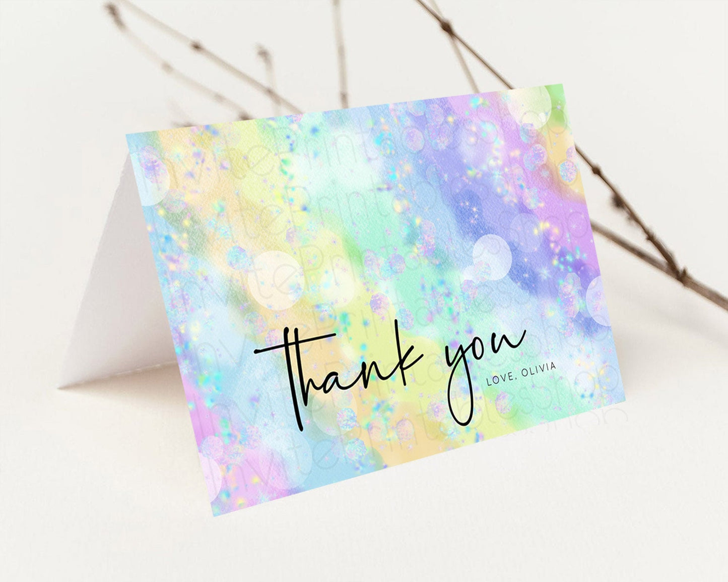 Pastel Thank You Rainbow Thank You Card Colorful Pastel Birthday Thank You Card Confetti Watercolor Pastel Teacher Thank You Cards D10689