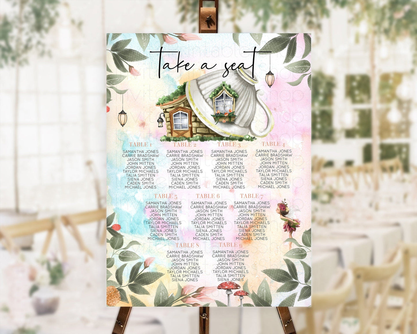 Fairy Seating Chart Pastel Fairy Seating Chart Fairy Tea Party Fairy Garden Seating Sign Enchanted Garden Floral Butterfly Decor D10555