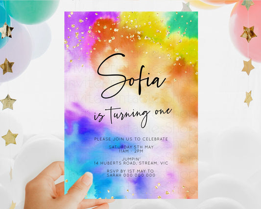 Editable Tie Dye Invitation Rainbow Birthday Invitation Pastel Invitation Co