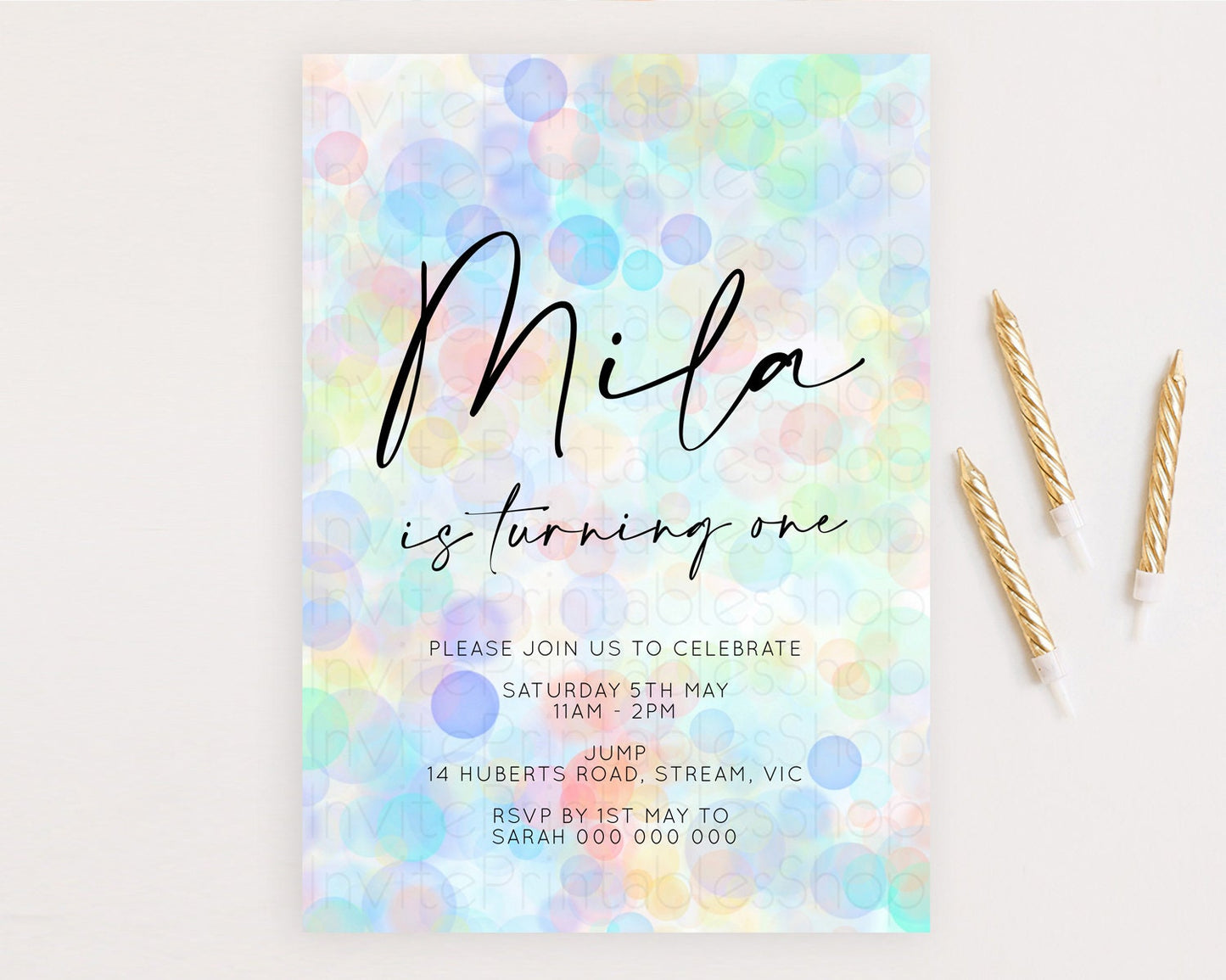 Pastel Birthday Invitation Bath Bomb Party Invitation Pastel Bubbles Invitation Watercolour Invitation 3rd 2nd 1st First Birthday D10446