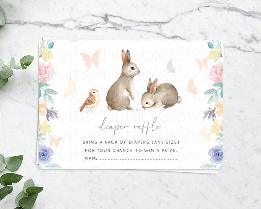 Bunny Diaper Raffle Card Floral Bunny Diaper Raffle Insert Pastel Flowers Woodland Bunny Diaper Ticket Forest Bunny Raffle Game D10928