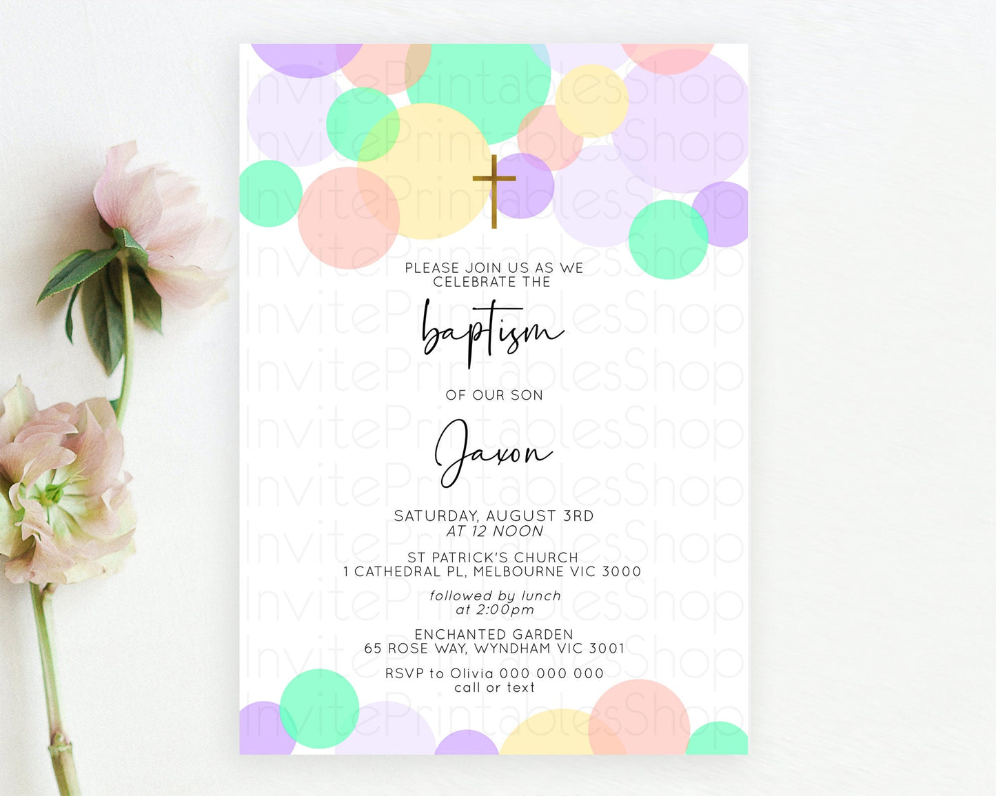 Pastel Baptism Invitation Pastel Confetti Baptism 1st Birthday Invitation Colorful Rainbow Confetti Bubbles Christening Invitation  D10380