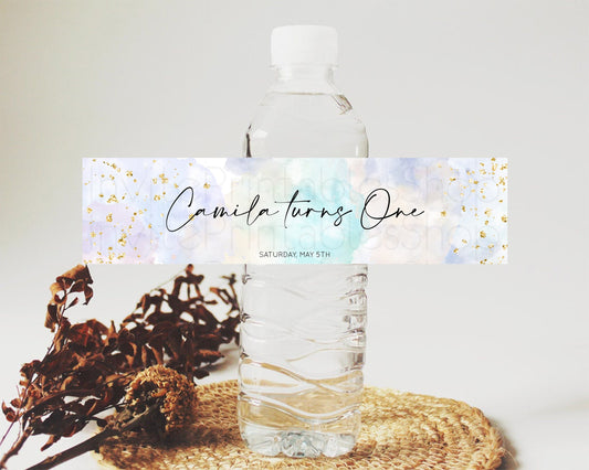 Editable Pastel Water Label Template Pastel Ombre Rainbow Watercolor Colorfu