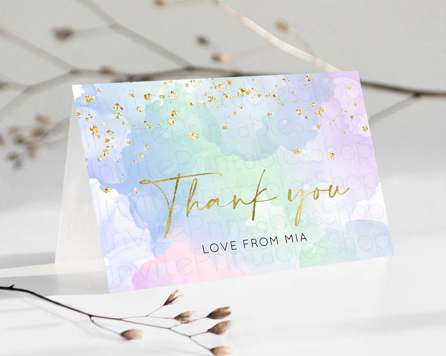 Pastel Thank You Rainbow Thank You Card Colorful Pastel Birthday Thank You Card Confetti Watercolor Pastel Teacher Thank You Cards D10624