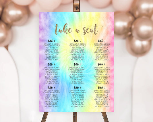 Tie Dye Seating Chart Rainbow Tie Dye Seating Chart Rainbow Colorful Seating Chart Tie Dye Pastel Rainbow Party Decor Take A Seat D10580