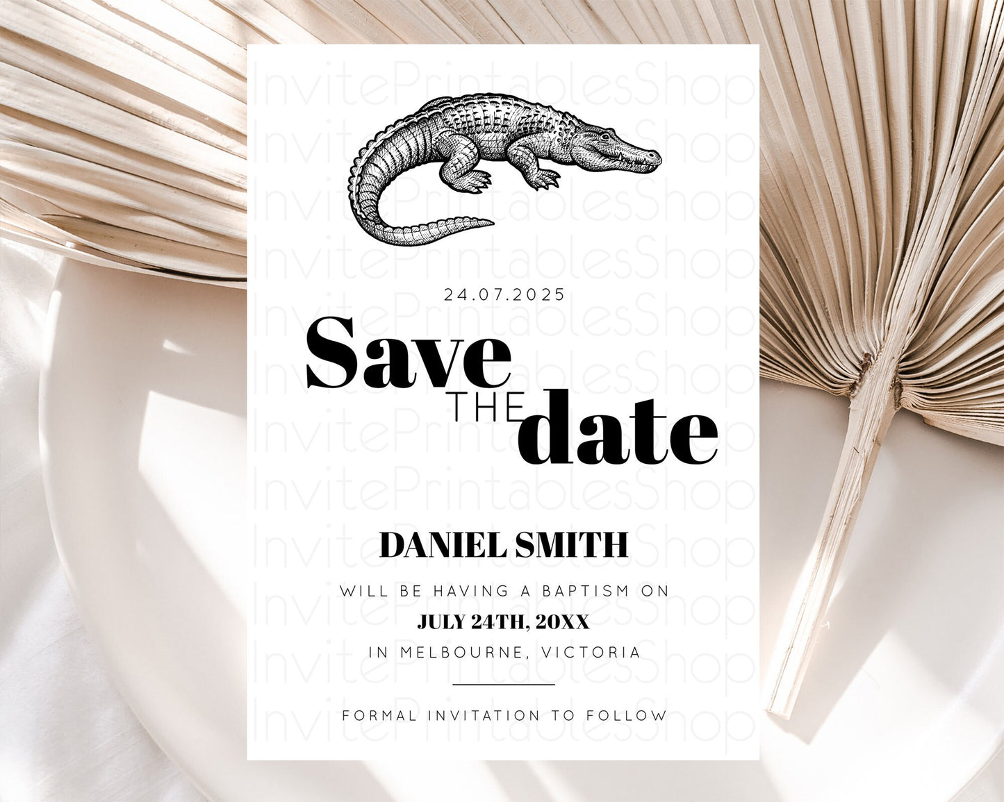 Croc Gator Save The Date Template Croc Gator Party Save The Date Safari Adventure Croc Gator Minimal Theme 1st Birthday Baptism D10286