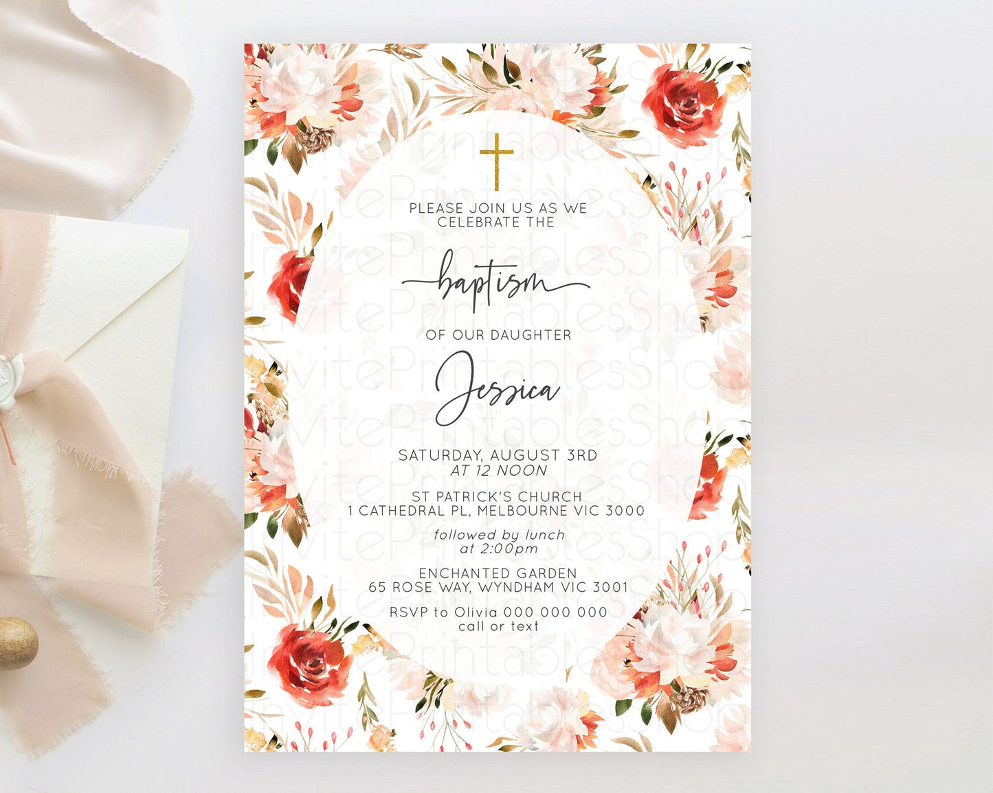 Secret Garden Baptism Invitation Wildflower Baptism Birthday Invite Pastel Flowers Christening Invite Enchanted Garden Boho Floral D10540