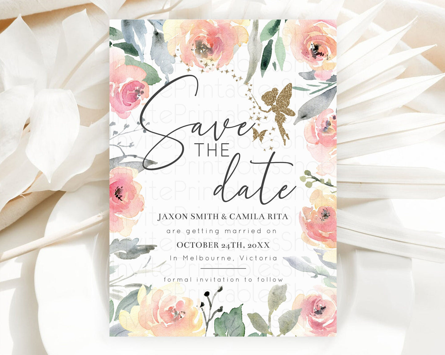 Fairy Save The Date Template Enchanted Garden Pastel Floral Butterfly Party Secret Garden Birthday Baptism Baby Shower Bridal Shower D10779