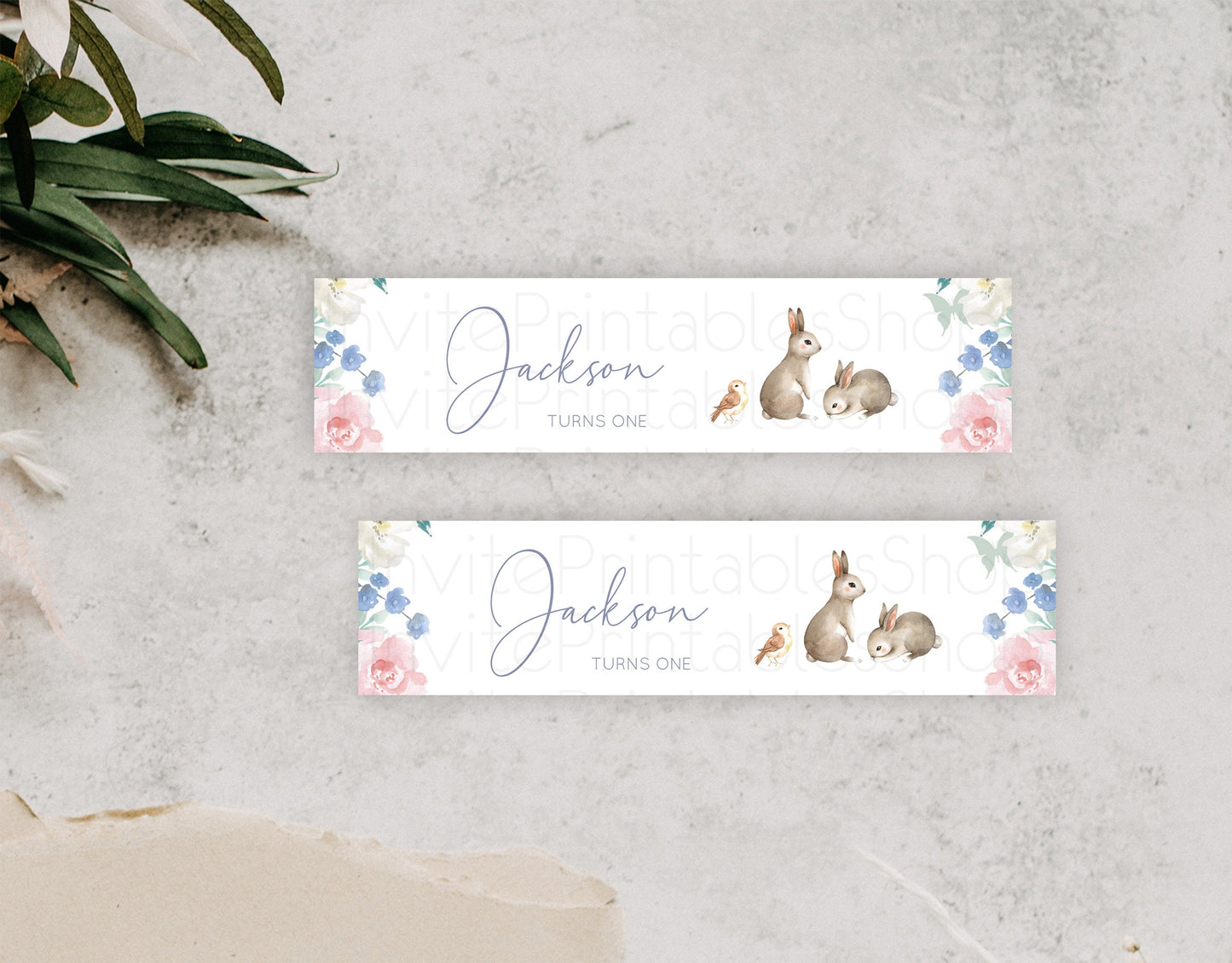 Floral Bunny Water Label Template Pastel Flowers Forest Bunny Secret Garden Some Bunny Party Decor 1st Birthday Baby Shower Baptism D10928