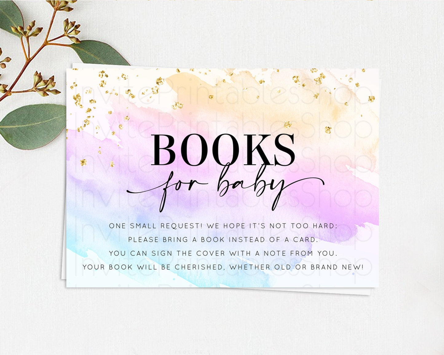 Pastel Books For Baby Card Pastel Rainbow Book Insert Colorful Ombre Watercolor Book Card Confetti Glitter Baby Book Poem Request D10175