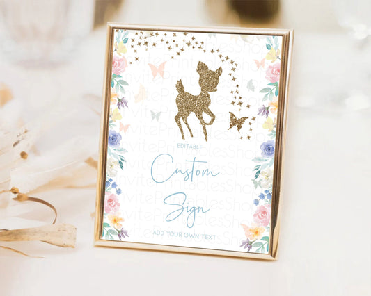 Editable Fawn Deer Sign Pastel Floral Deer Table Sign Decor Enchanted Forest
