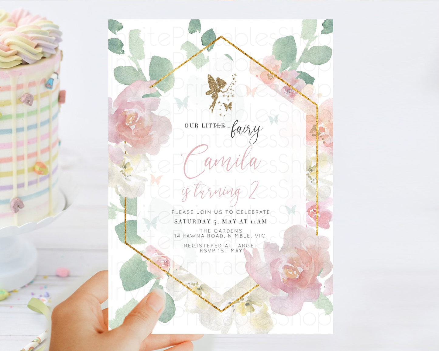 Fairy Birthday Invitation Fairy Invites Fairy Tea Party Fairy Garden Birthday Secret Garden Enchanted Garden Pastel Floral Butterfly D10965